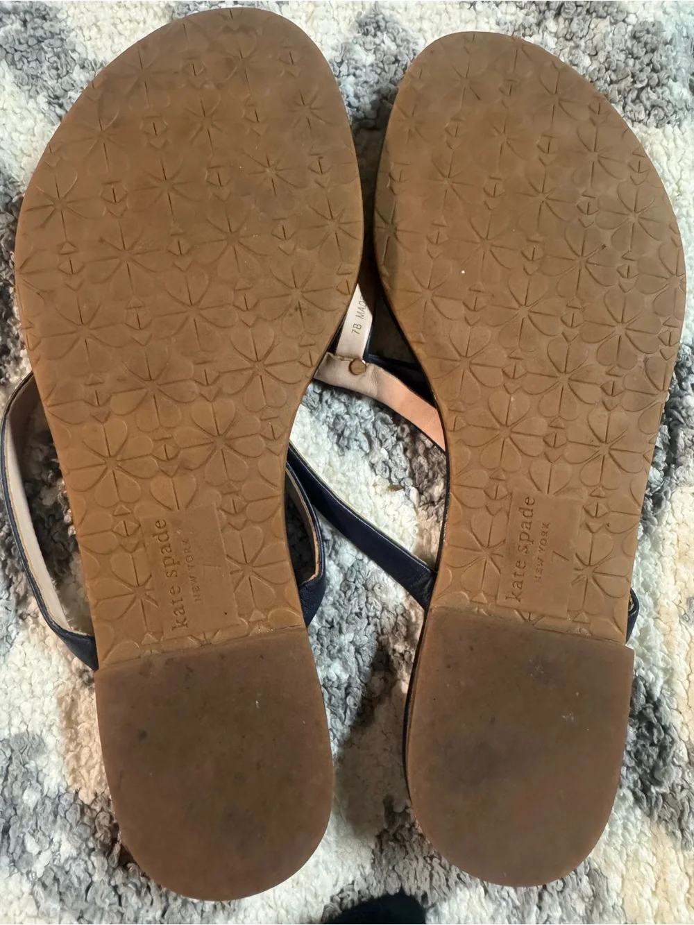 kate spade Black Leather Thong Sandals with Gold Accent